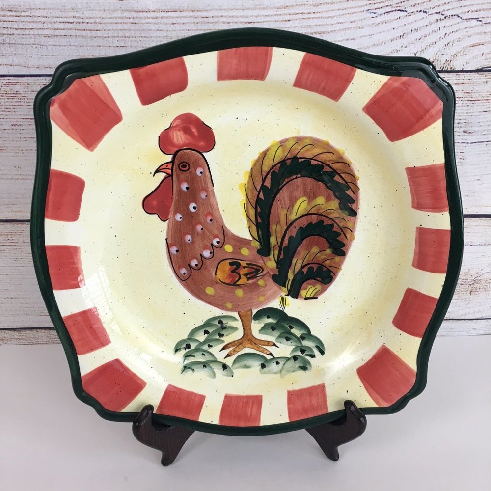 Style Eyes by baum bros Red Check Rooster Large Plate